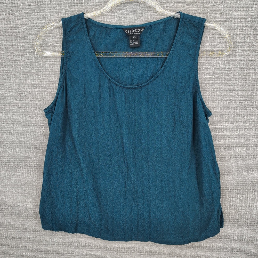 Vintage Citron Santa Monica Tank Top Women PS Silk Textured Sleeveless Boho Teal